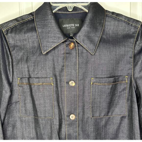 Lafayette 148 Esmeralda Dark Blue Denim Jacket Wool Lyocell Patch Pockets Small - Picture 3 of 9